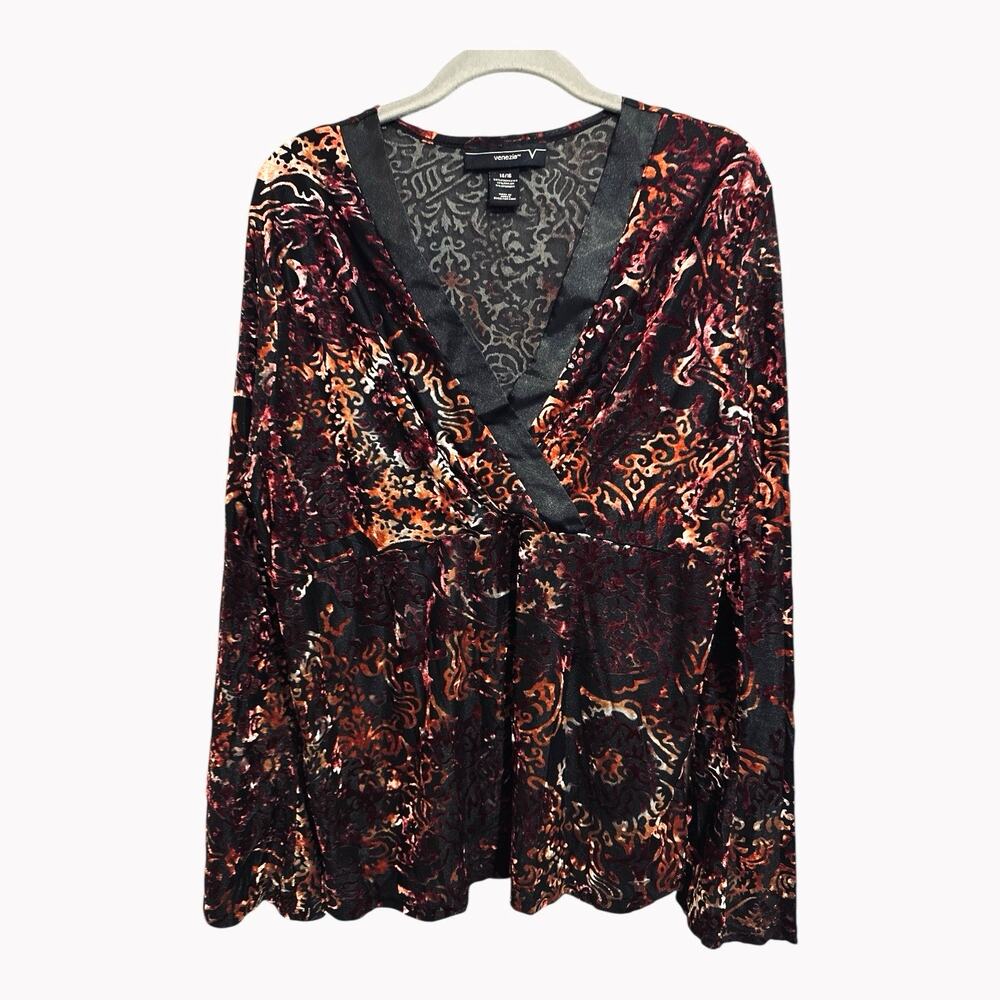 Venezia Velvet Burnout Y2K Womens Babydoll Top Lined Whimsigoth Fairy Size 14/16